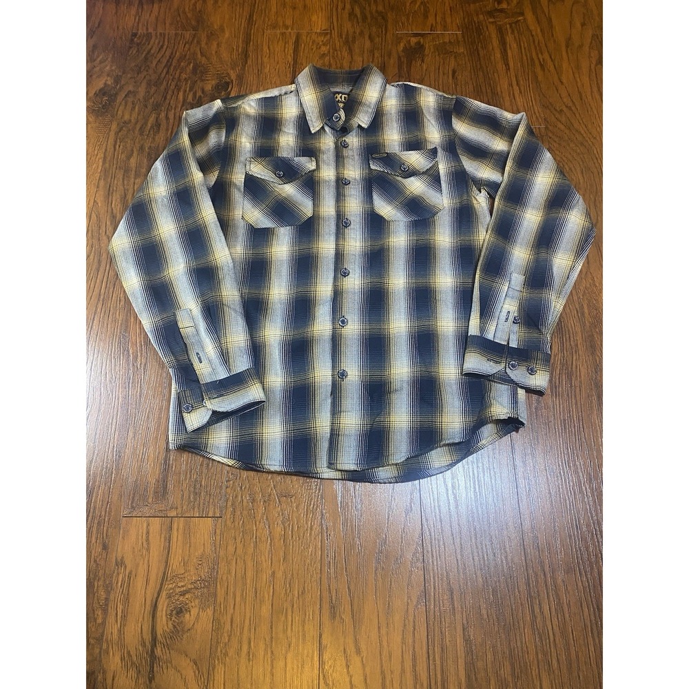 Dixxon Flannel Co Cycle Gear 50th Anniversary Plaid Shirt Mens Small D-Tech Blue